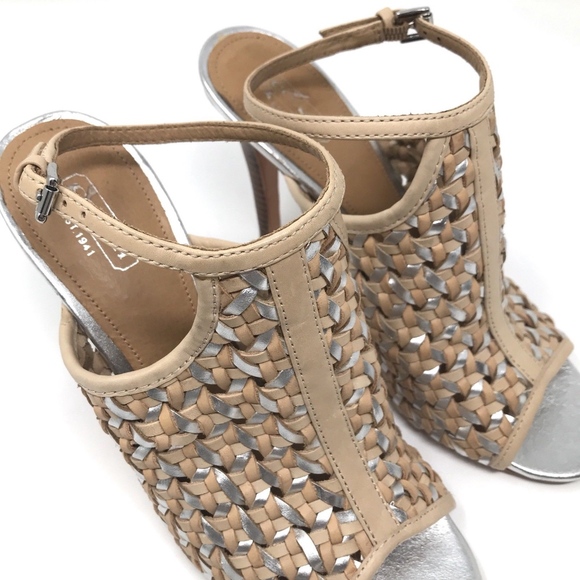 Coach Beige Silver Leather Woven Leela Heels - Picture 4 of 8